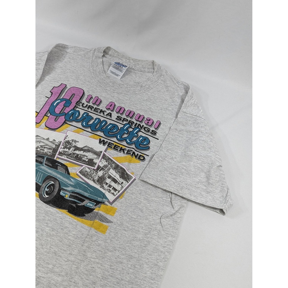 Vintage Corvette Weekend Eureka Springs T-Shirt Large Gray Graphic-Tee Y2K